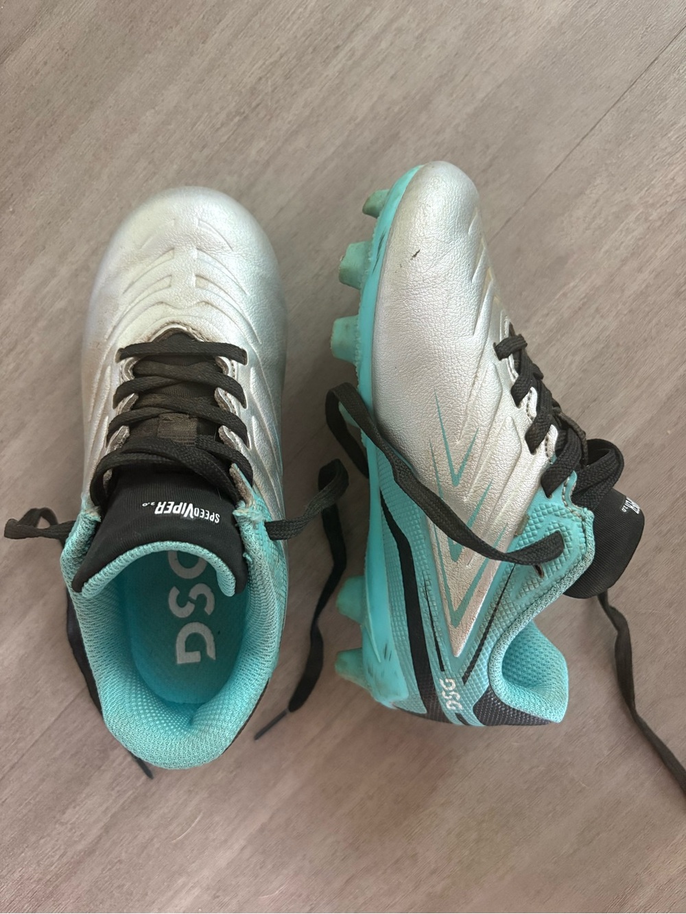DSG Kids Silver and Teal Athletic Soccer Shoes